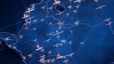 Bucaramanga map big data visualization. Futuristic map infographic of city in Stock Illustration