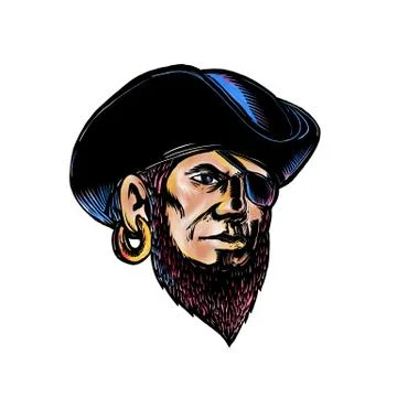 Buccaneer Eye Patch Scratchboard. Stock Illustration