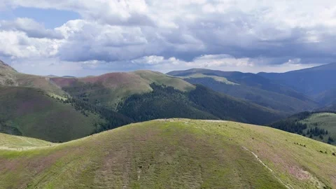 Bucegi Mountains Panoramic Aerial Landscape with Blooming Rhododendron Stock Footage 334116264