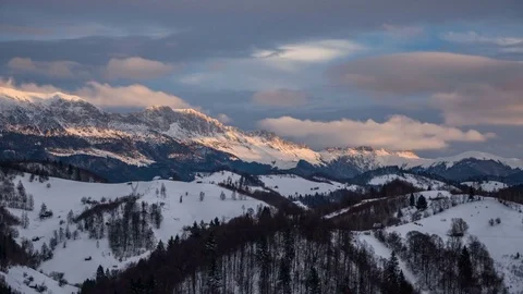 Bucegi Mountains at sunset in winter. 4k timelapse. Stock Footage 79200860