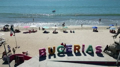 Bucerias sign and beach flydown, Mexico Stock Footage 233929752