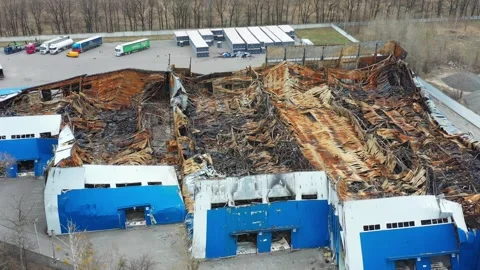 Bucha, Ukraine - warehouse destroyed during Russian invasion Stock-Footage 241137366