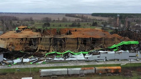 Bucha, Ukraine - warehouse destroyed during Russian invasion Stock-Footage 241137653