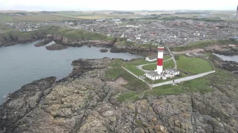 Buchan Ness Lighthouse at Boddam near Peterhead, Scotland Stock Footage 341357560