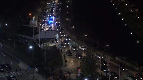 Bucharest Ambulance Traffic Jam Night 1 Stock Footage