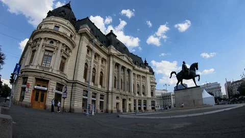 Bucharest Central University Library Time Lapse Stock Footage 127850428