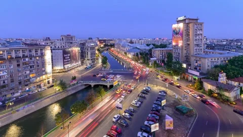 Bucharest cinematic timelapse 4K footage over city in Romania Stock Footage