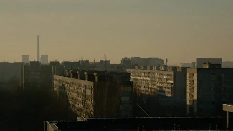 Bucharest cityscape view from building rooftops at sunset Vídeos de archivo 302925744