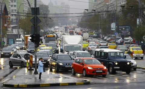 Bucharest congested traffic, Romania - 17 Nov 2017 Stock Photos