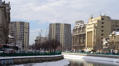 Bucharest Dambovita Bridge Stock Footage 124425860