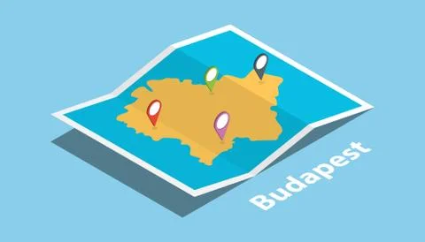 Bucharest explore maps with isometric style and pin location tag on top Illustrazione stock