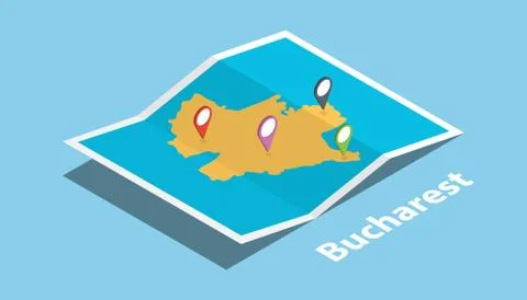 Bucharest explore maps with isometric style and pin location tag on top 스톡 일러스트
