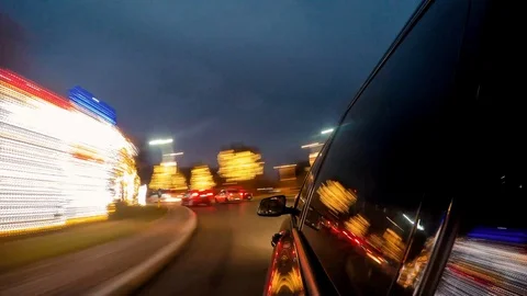 Bucharest hyperlapse city streets time lapse moving car shot christmas lights Stock Footage 100327009