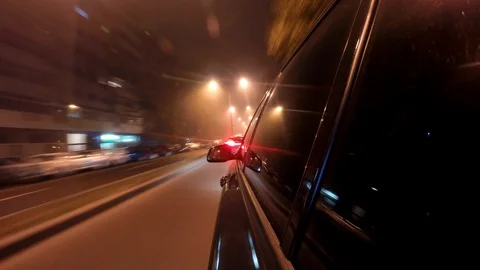 Bucharest hyperlapse city streets time lapse moving car angle christmas lights Stock Footage 100327117