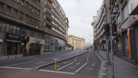 Bucharest Old Center is empty due to COVID-19 restrictions Stock Footage 128233308