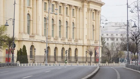 Bucharest Old Center is empty due to COVID-19 restrictions Stock Footage 128233476