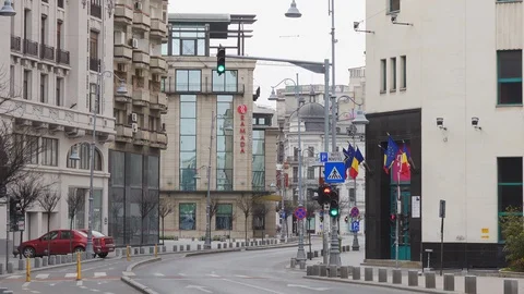 Bucharest Old Center is empty due to COVID-19 restrictions Stock Footage 128233732