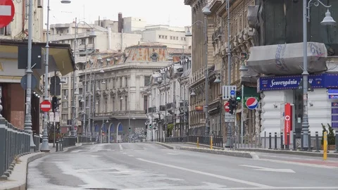 Bucharest Old Center is empty due to COVID-19 restrictions Stock Footage 128234231