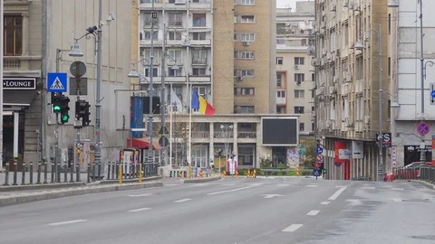Bucharest Old Center is empty due to COVID-19 restrictions Stock Footage 128234641
