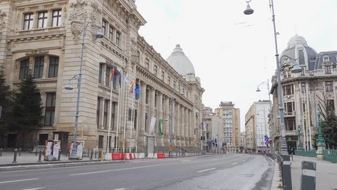 Bucharest Old Center is empty due to COVID-19 restrictions Stock Footage 128234758