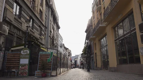 Bucharest Old Center is empty due to COVID-19 restrictions Stock Footage 128234806