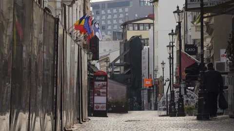 Bucharest Old Center is empty due to COVID-19 restrictions Stock Footage 128234979