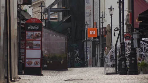 Bucharest Old Center is empty due to COVID-19 restrictions Stock Footage 128235114