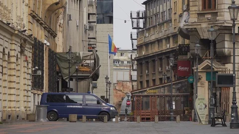 Bucharest Old Center is empty due to COVID-19 restrictions Stock Footage 128235357