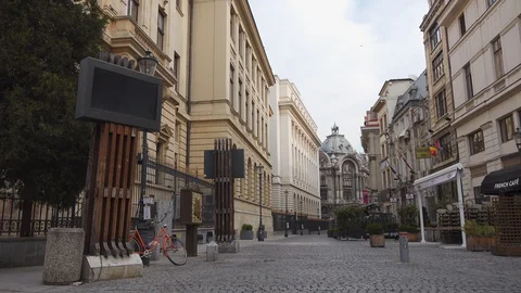 Bucharest Old Center is empty due to COVID-19 restrictions Stock Footage 128235398