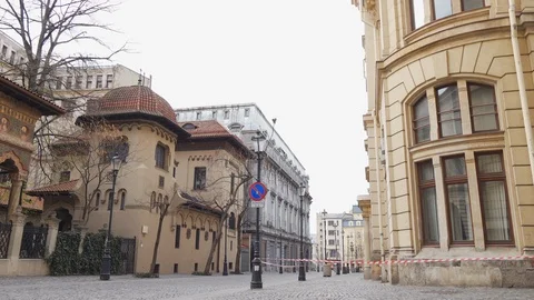 Bucharest Old Center is empty due to COVID-19 restrictions Stock Footage 128235761