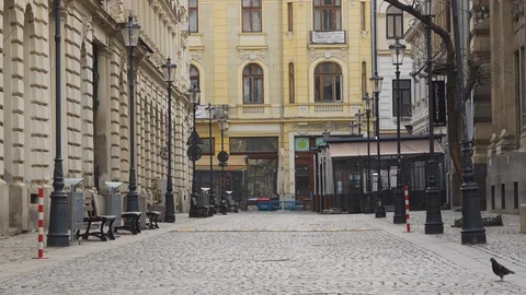 Bucharest Old Center is empty due to COVID-19 restrictions Stock Footage 128235980