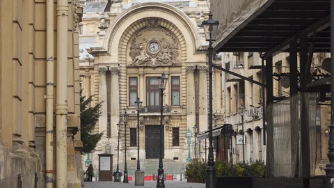 Bucharest Old Center is empty due to COVID-19 restrictions Stock Footage 128236532