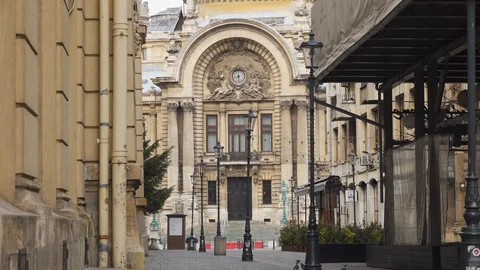 Bucharest Old Center is empty due to COVID-19 restrictions Stock Footage 128236861