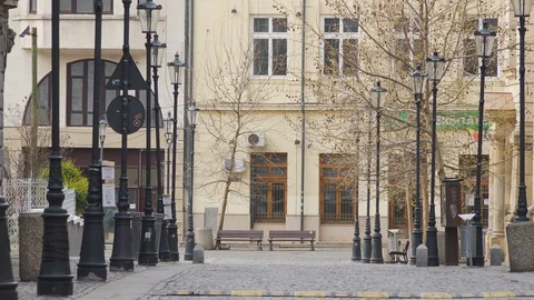 Bucharest Old Center is empty due to COVID-19 restrictions Stock Footage 128237329