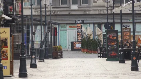 Bucharest Old Center is empty due to COVID-19 restrictions Stock Footage 128238208