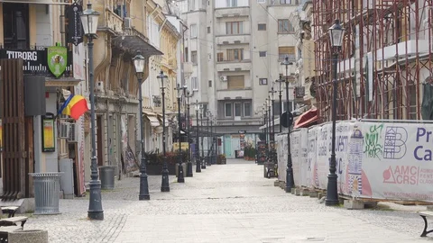 Bucharest Old Center is empty due to COVID-19 restrictions Stock Footage 128238211