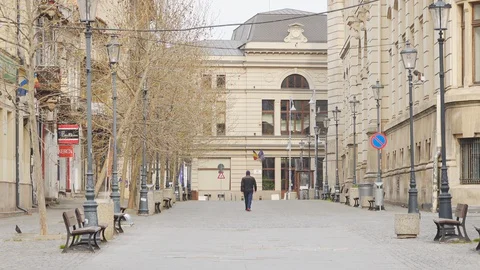 Bucharest Old Center is empty due to COVID-19 restrictions Stock Footage 128238460