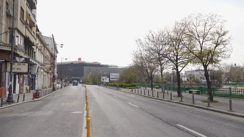 Bucharest Old Center is empty due to COVID-19 restrictions Stock Footage 128239021