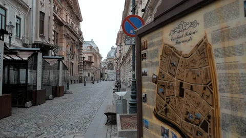 Bucharest Old Town Empty street, During Coronavirus Period, Quarantined City Stock Footage 132278001