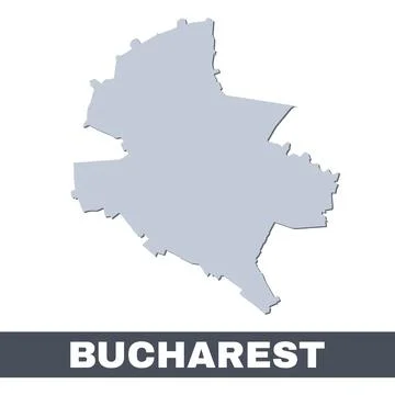 Bucharest outline map. Vector map of Bucharest city area borders with shadow 스톡 일러스트
