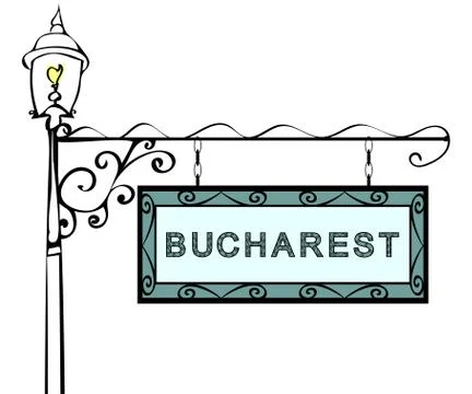 Bucharest retro pointer lamppost Stock Illustration
