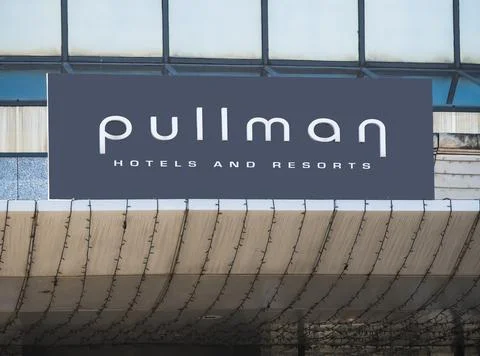 Bucharest, Romania - 02.22.2021: Pullman Bucharest World Trade Center sign. P Stock-Fotos