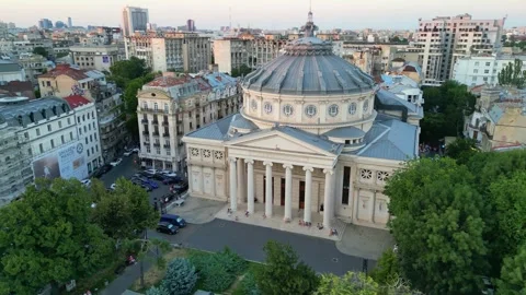 BUCHAREST, ROMANIA - August 17, 2025 View of the Romanian Athenaeum Stock Footage 336574432