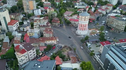 BUCHAREST, ROMANIA - August 18, 2025 Aerial View of the Bucharest Fire Tower Stock Footage 336493404