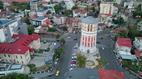 BUCHAREST, ROMANIA - August 18, 2025 Aerial View of the Bucharest Fire Tower Stock Footage 336493405
