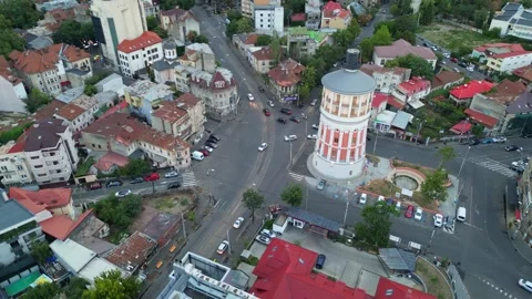 BUCHAREST, ROMANIA - August 18, 2025 Aerial View of the Bucharest Fire Tower Stock Footage 336493467