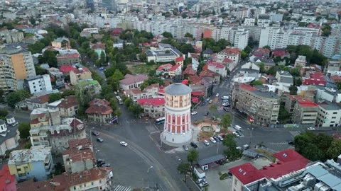BUCHAREST, ROMANIA - August 18, 2025 Aerial View of the Bucharest Fire Tower Stock Footage 336493558