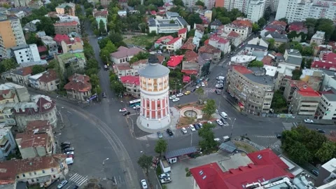 BUCHAREST, ROMANIA - August 18, 2025 Aerial View of the Bucharest Fire Tower Stock Footage 336493588
