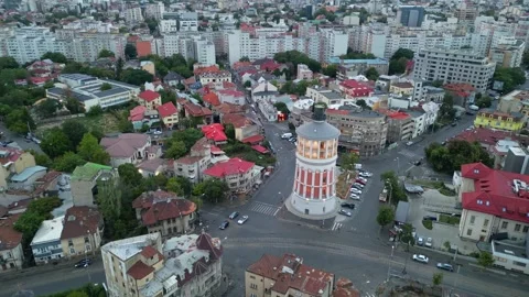 BUCHAREST, ROMANIA - August 18, 2025 Aerial View of the Bucharest Fire Tower Stock Footage 336493633