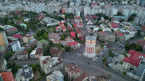 BUCHAREST, ROMANIA - August 18, 2025 Aerial View of the Bucharest Fire Tower Stock Footage 336493638